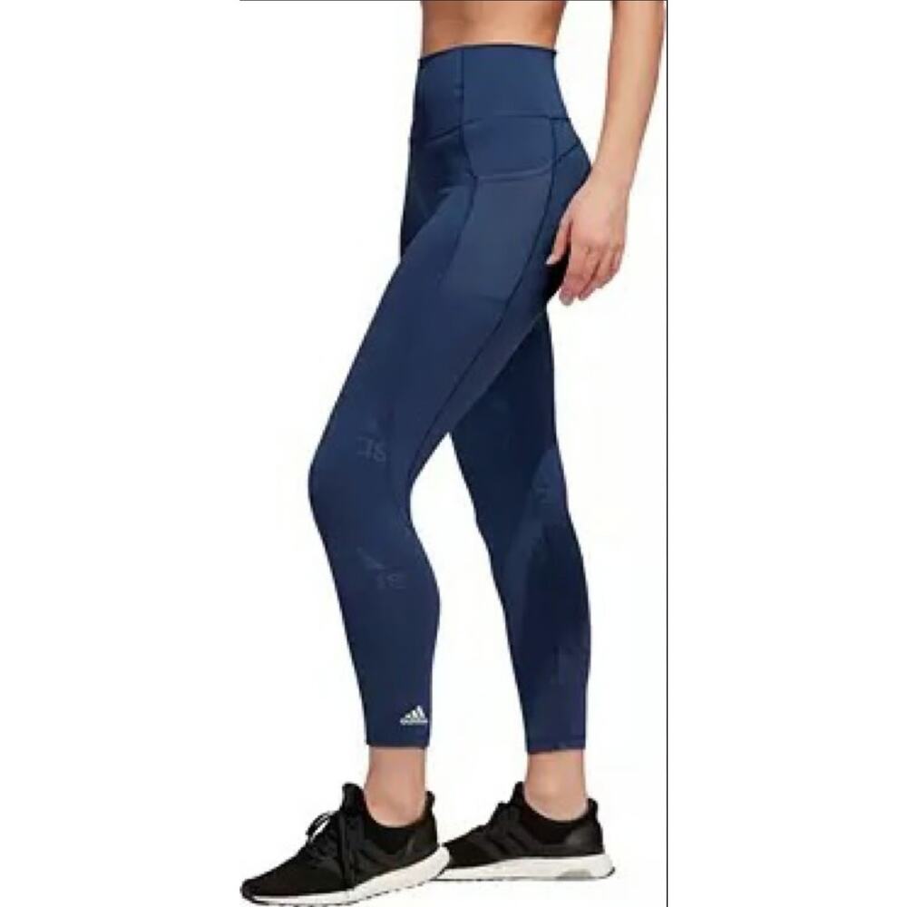 Adidas Believe This Badge Pockets High Rise Blue Print Leggings Women's S